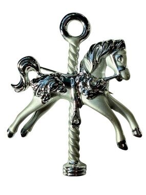 Silver Carousel Merry-Go-Round Horse Brooch Pin